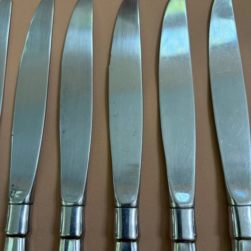 Oneida Act 1 Stainless Steel Dinner Knives Glossy Cube Mark Set of 9 Heirloom